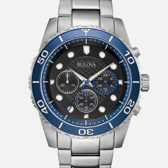 Bulova Men's Quartz Silver Blue Watch 43mm